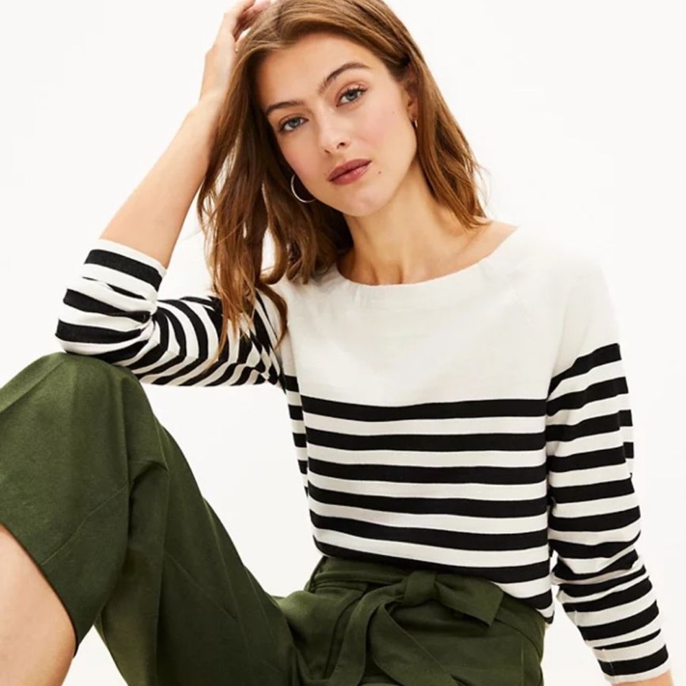 LOFT Cotton Striped Long Sleeve Tee size XL